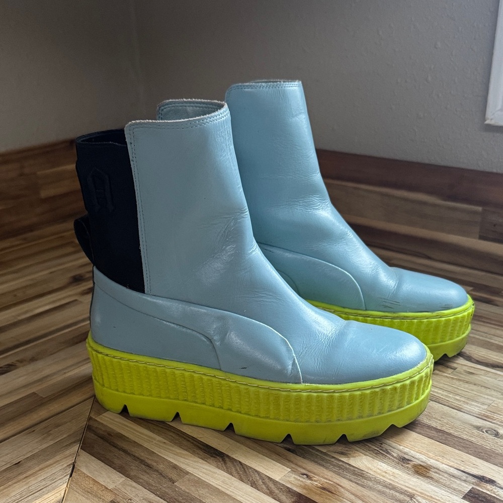 Puma Light Blue and Neon Yellow Ankle Boots savage fenty Rihanna